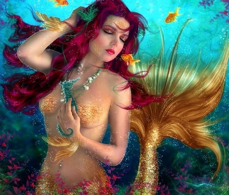~Mermaid of Dreams~, models, fishes, tail, love four seasons, creative pre-made, digital art, fantasy, manipulation, weird things people wear, mermaids, girls, HD wallpaper
