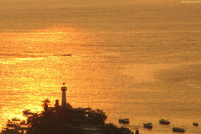 Acapulco, sunset, nature, golden, HD wallpaper
