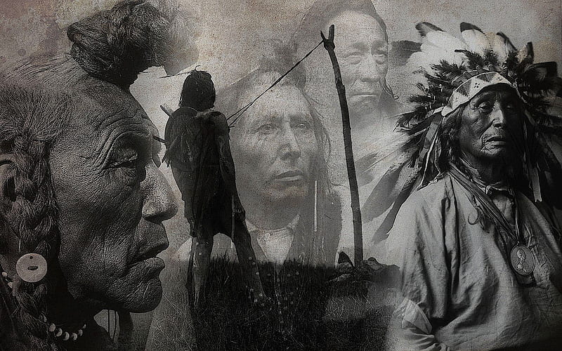 Native American Chiefs, chiefs, Indians, indigenous people, native american, black and white, HD wallpaper