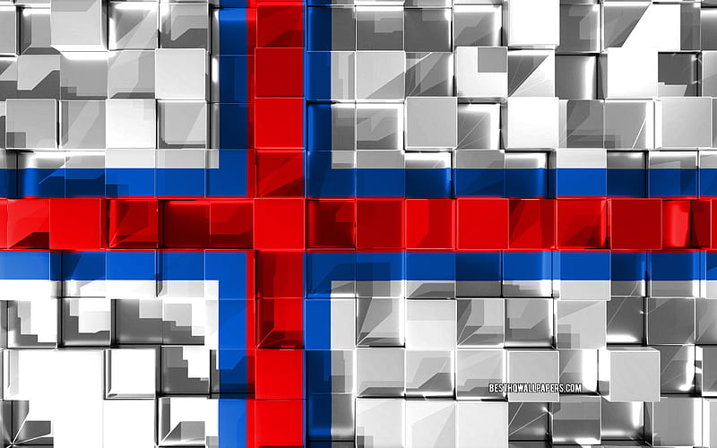 Flag of Faroe Islands 3d flag, 3d cubes texture, Faroe Islands 3d flag, 3d art, Faroe Islands, Europe, 3d texture, HD wallpaper