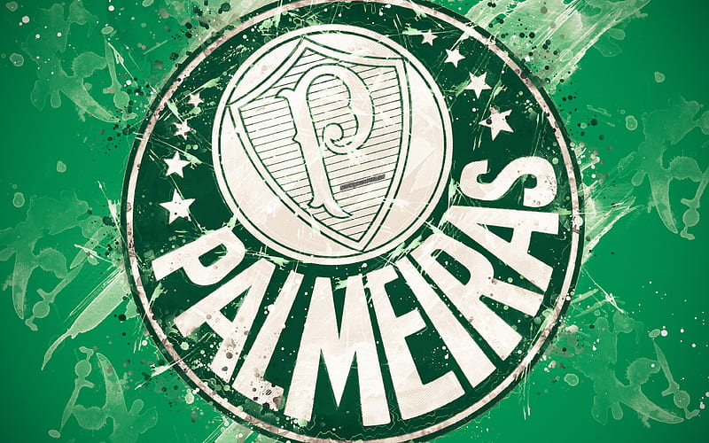 Palmeiras FC, Sociedade Esportiva Palmeiras paint art, logo, creative, Brazilian football team, Brazilian Serie A, emblem, green background, grunge style, Sao Paulo, Brazil, football, HD wallpaper