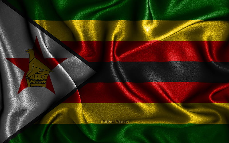 Zimbabwean flag silk wavy flags, African countries, national symbols, Flag of Zimbabwe, fabric flags, Zimbabwe flag, 3D art, Zimbabwe, Africa, Zimbabwe 3D flag, HD wallpaper