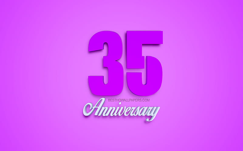 35th Anniversary sign, 3d anniversary symbols, purple 3d digits, 35th Anniversary, purple background, 3d creative art, 35 Years Anniversary, HD wallpaper