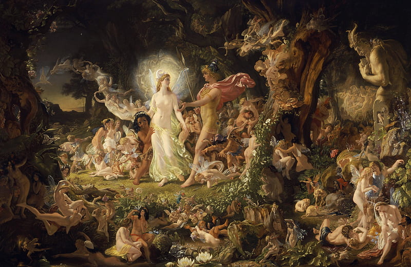 Oberon and Titania, art, fairies, fantasy, fine art, sir joseph noel paton, HD wallpaper
