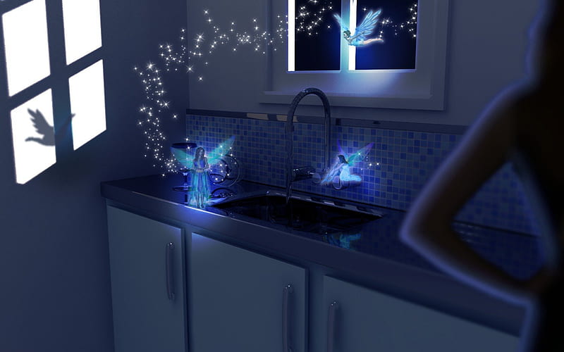 Fairies InThe Kitchen, 3d, abstract, blue, HD wallpaper