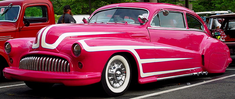 1948 Pink Buick w/White Scallops, Pink, Scallops, Car, Buick, White, 1948, HD wallpaper