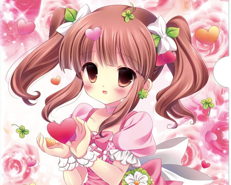 Pink ♡ Heart, pretty, rose, adorable, floral, sweet, nice, anime, love,  anime girl, HD wallpaper | Peakpx