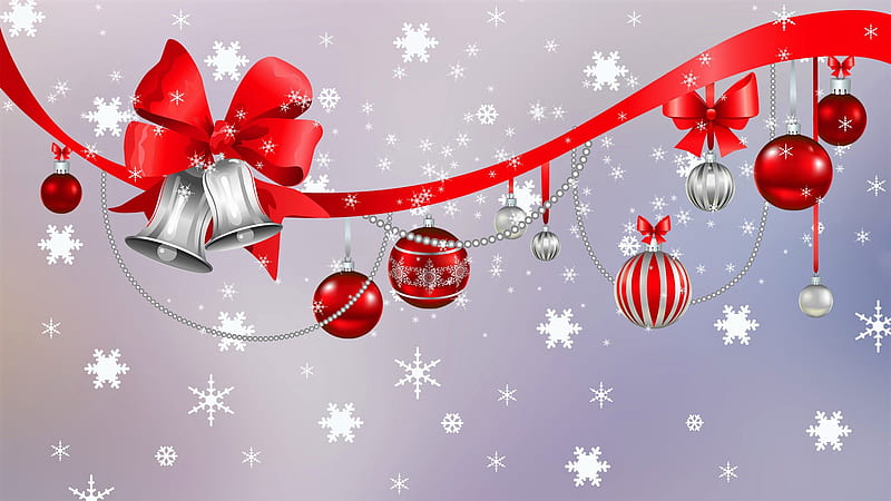 Red Beads Bell Christmas Ornaments With Silver Snowflake Snowflake, HD wallpaper