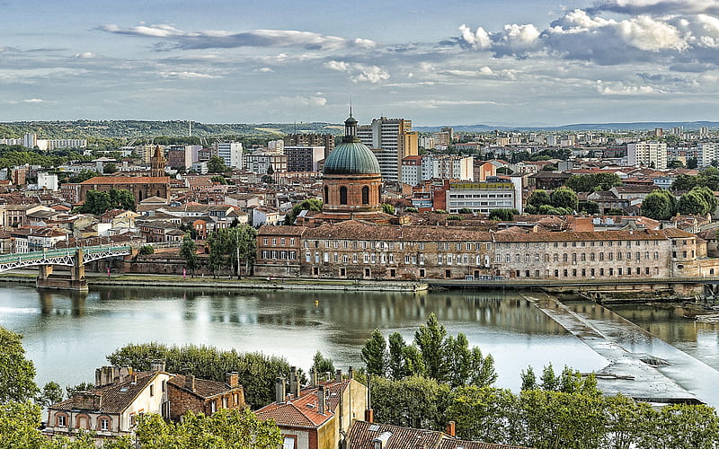 Toulouse, evening, sunset, Toulouse cityscape, river, landmark, France, HD wallpaper