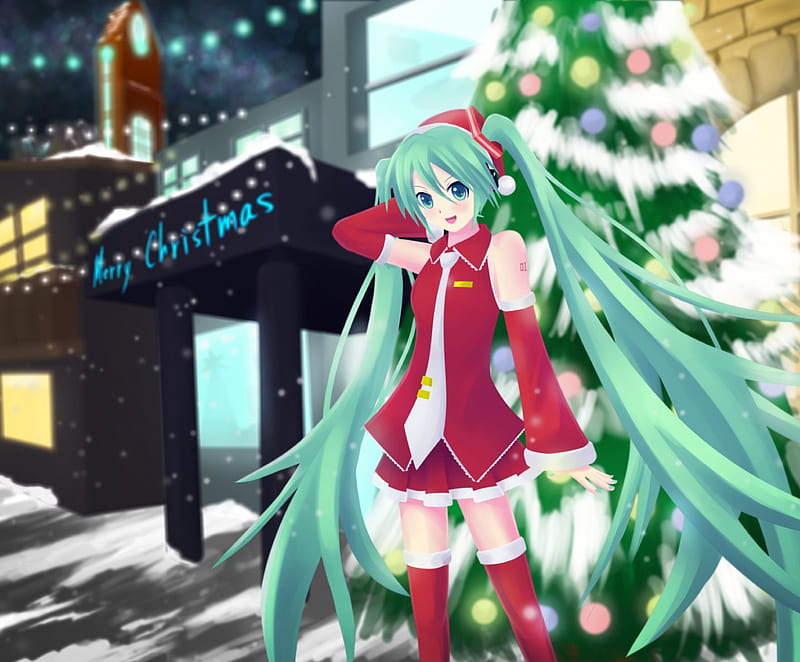 Hatsune miku-Merry Christmas, Christmas, Red, Green, Christmas Tree, Merry  Christmas, HD wallpaper | Peakpx