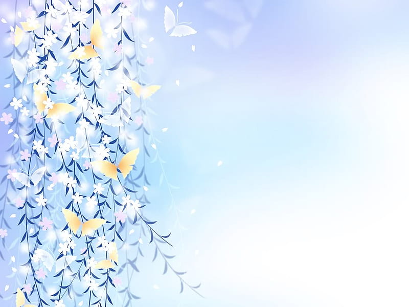 Flower Pattern Background, flowers, butterflies, light blue, background, HD  wallpaper | Peakpx