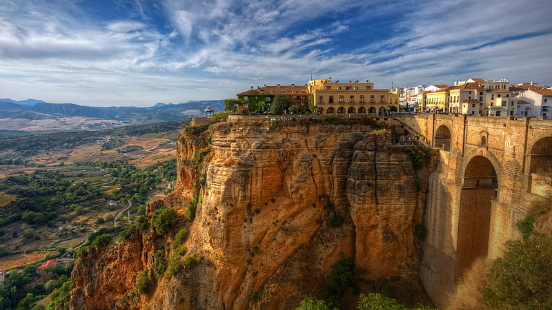 Towns, Town, Andalusia, House, Mountain, Rock, Spain, HD wallpaper