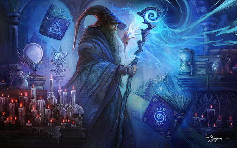 Fantasy , Wizard, Book, Candle, Magic, Man, Skull • For You, Cool Wizard, HD wallpaper