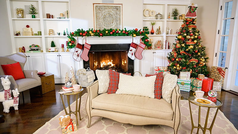 Christmas Zoom Background: Decorated Living Room. 39 Christmas Zoom Background That Even Santa Claus Himself Would Approve Of. POPSUGAR Tech 23, HD wallpaper