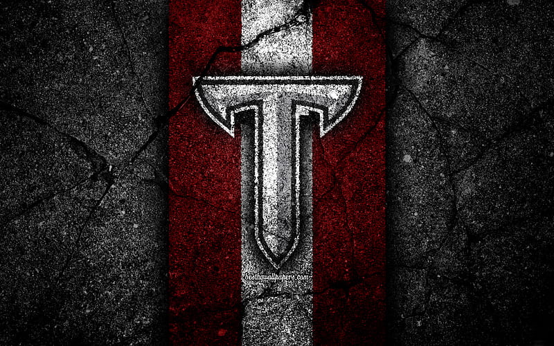 Troy Trojans american football team, NCAA, purple white stone, USA, asphalt texture, american football, Troy Trojans logo, HD wallpaper