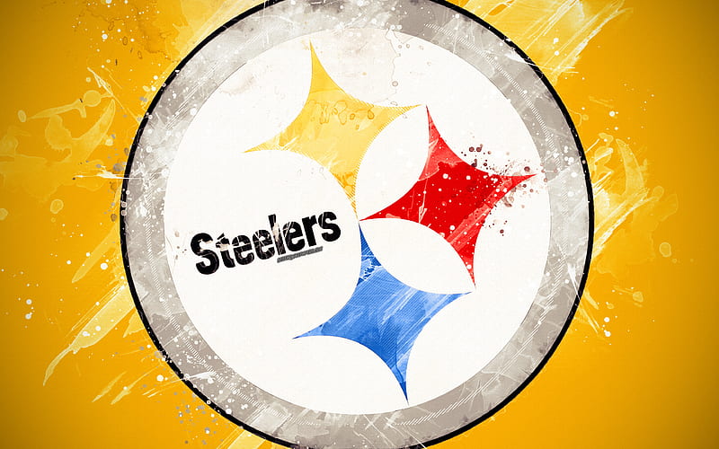 Pittsburgh Steelers logo, grunge art, American football team, emblem, yellow background, paint art, NFL, Pittsburgh, Pennsylvania, USA, National Football League, creative art, HD wallpaper