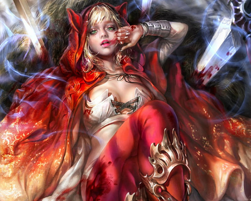 Wounded Princess, red, art, fantasy, wound, woman, HD wallpaper