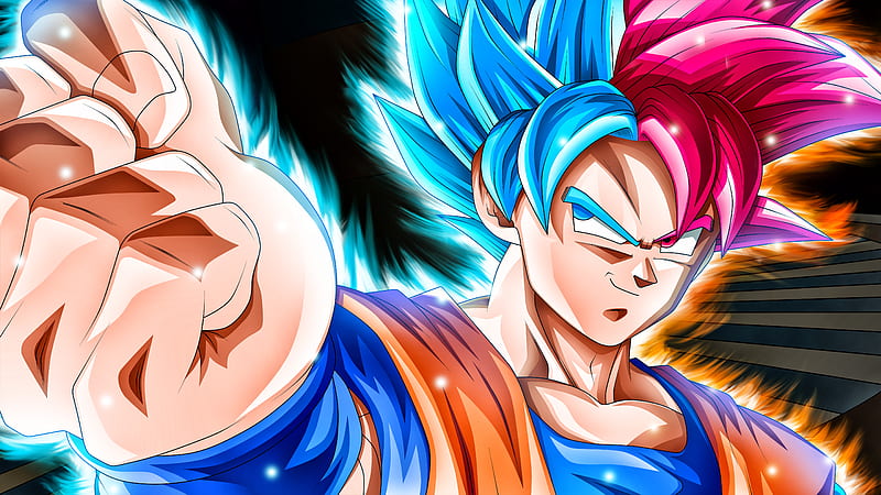 Goku red and blue, ball, dragon, god, mix, saiyan, super, HD wallpaper