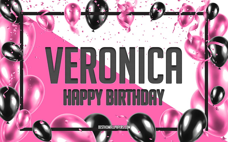 Happy Birtay Veronica, Birtay Balloons Background, Veronica, with names, Veronica Happy Birtay, Pink Balloons Birtay Background, greeting card, Veronica Birtay, HD wallpaper