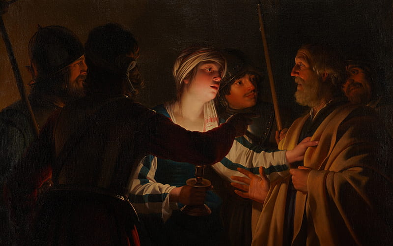 The denial of St Peter 1623, gerard van honthorst, pictura, the denial of st peter, art, painting, art painting, HD wallpaper