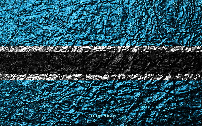 Flag of Botswana stone texture, waves texture, flag, national symbol, Botswana, Africa, stone background, HD wallpaper
