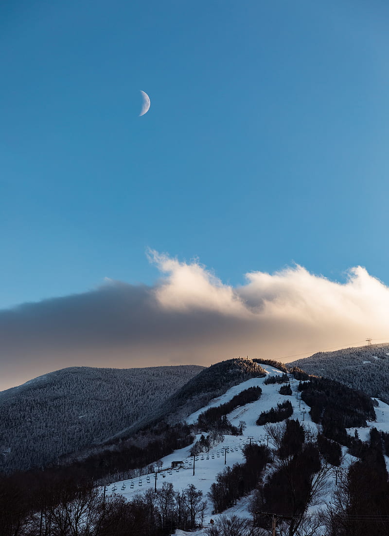mountain, peak, snow, sky, clouds, HD phone wallpaper