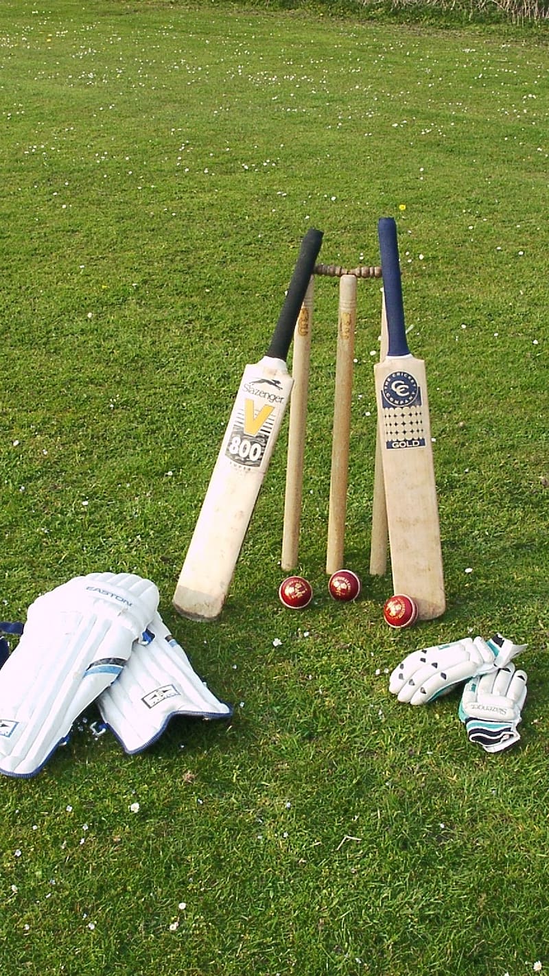 Cricket Ka Bat Wicket Ball Pad Gloves In The Ground, cricket ka, bat, ball, wicket, ground, HD phone wallpaper