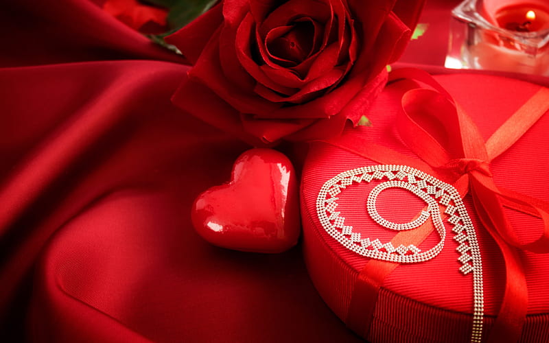 love concepts, gifts, Valentines Day, February 14, red heart, red rose, HD wallpaper