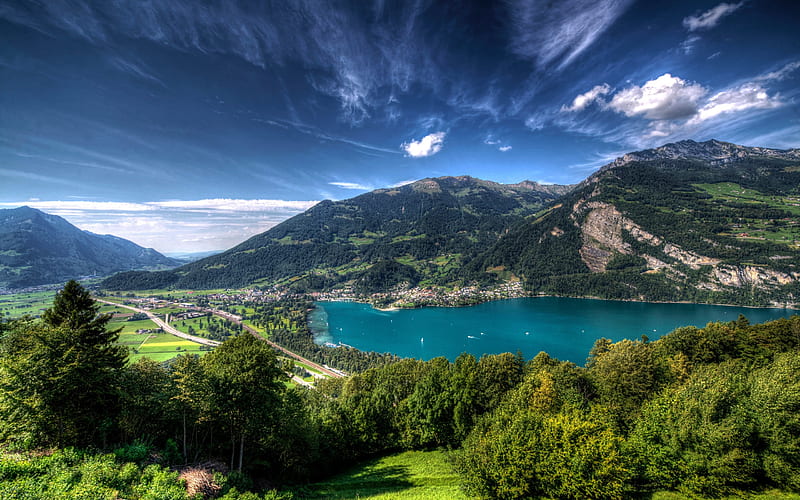 Lake Walensee, mountain lake, Alps, mountain landscape, Switzerland, HD wallpaper