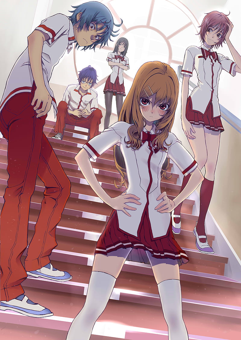 Download wallpaper red, schoolgirl, tiger, Toradora!, big eyes