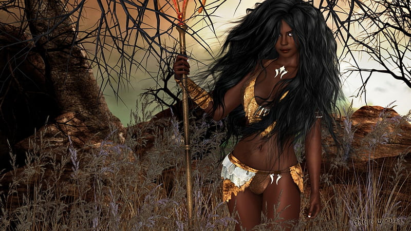 Nia, cg, woman, sexy, africa, savage, fantasy, 3d, tribal, tribe, jungle, african american, lady, HD wallpaper
