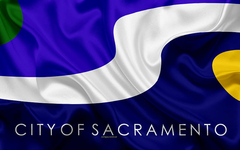 Flag of Sacramento silk texture, American city, blue silk flag, Sacramento flag, California, USA, art, United States of America, Sacramento, HD wallpaper