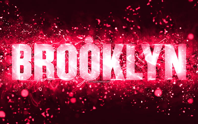 Happy Birtay Brooklyn pink neon lights, Brooklyn name, creative, Brooklyn Happy Birtay, Brooklyn Birtay, popular american female names, with Brooklyn name, Brooklyn, HD wallpaper