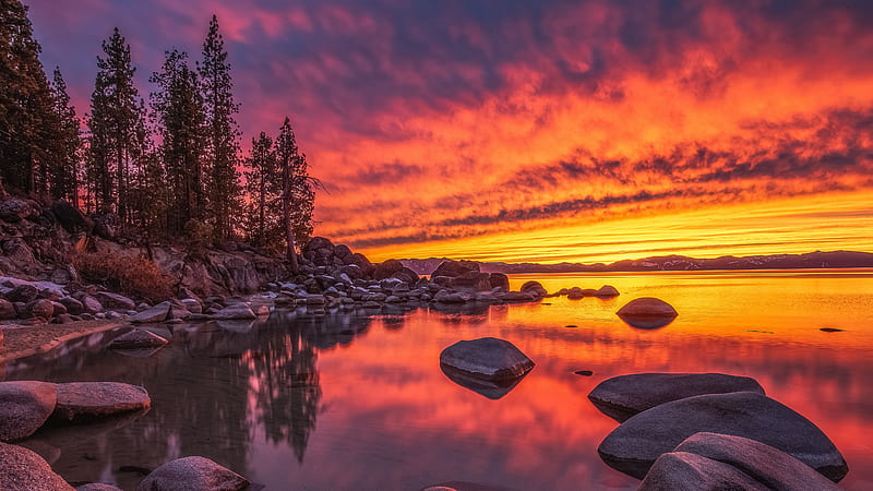 Lake Tahoe Nature Nevada Sunset USA Nature, HD wallpaper