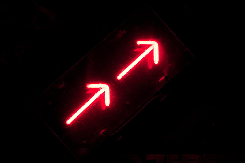 arrows, pointer, neon, red, dark, HD wallpaper