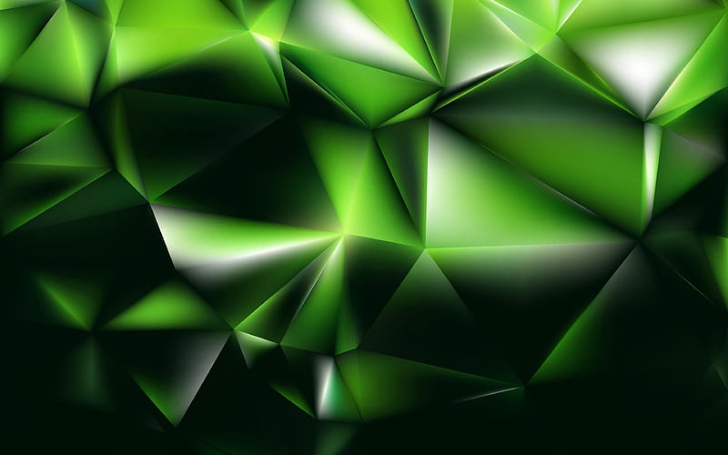 green 3D low poly background abstract art, creative, 3D textures, geometric shapes, low poly art, geometric textures, green backgrounds, HD wallpaper