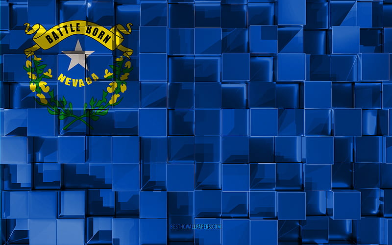 Flag of Nevada, 3d flag, US state, 3d cubes texture, Flags of American states, 3d art, Nevada, USA, 3d texture, Nevada flag, HD wallpaper