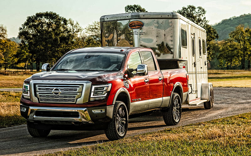 2020, Nissan Titan XD, front view, exterior, red pickup truck, new red Titan XD, Nissan, HD wallpaper
