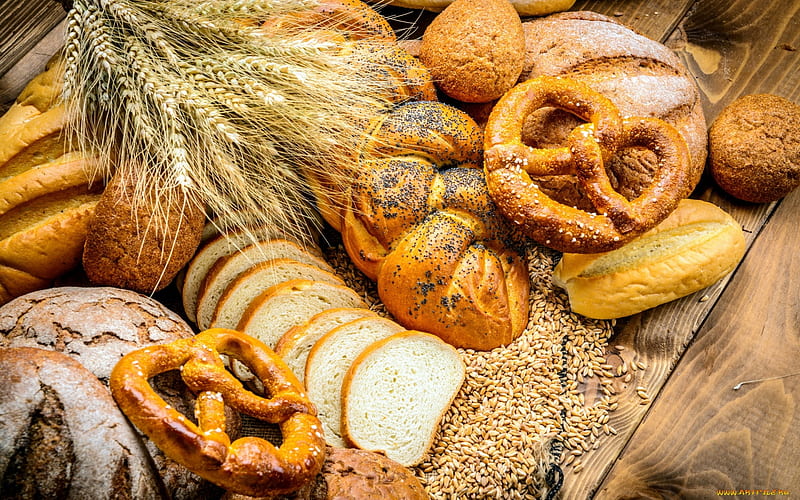 Bread, grain, pretzels, wooden, spikes, HD wallpaper