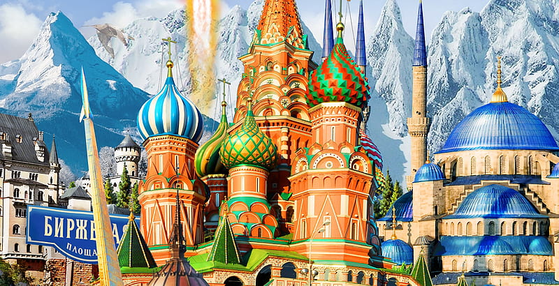 Moscow, colorful, roof, fantasy, russia, luminos, adrian chesterman, church, HD wallpaper