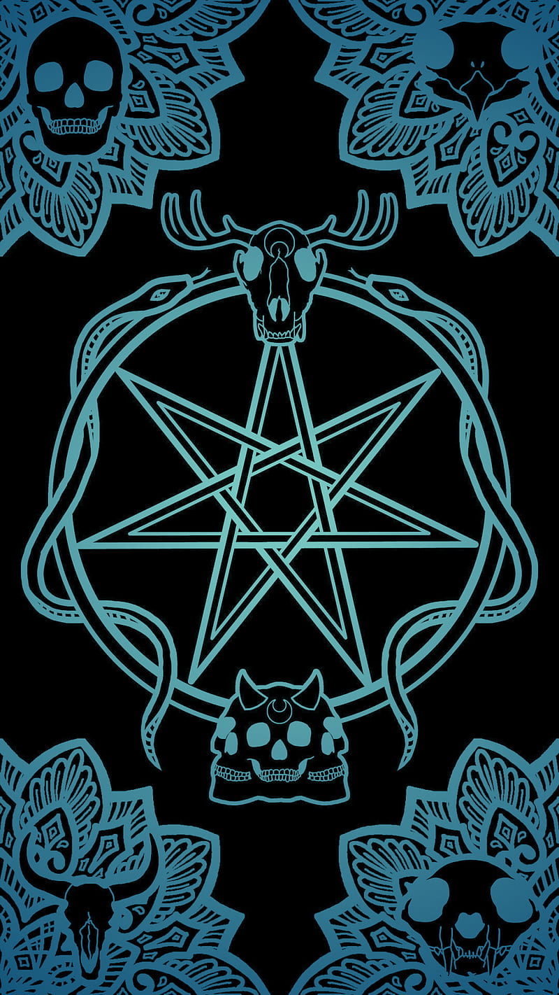 Wheel Of Fortune, goth, gothic, magical, magick, mandala, moon, skull, spooky, tattoo, witchy, HD phone wallpaper