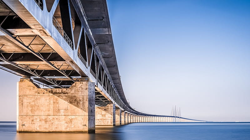 oresund bridge in denmark, modern, straits, bridge, long, HD wallpaper