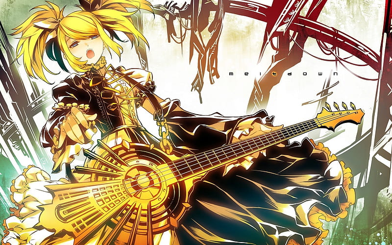 Kagamine Rin, guitar, manga, Vocaloid, HD wallpaper