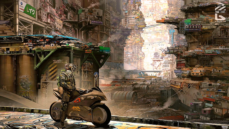 Wallpaper : artwork, digital art, cyber city, futuristic, cyberpunk  1920x1080 - liuxiyuan13 - 2098891 - HD Wallpapers - WallHere