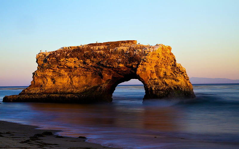 Santa Cruz, California, USA, Rock, Ocean, beach, Outcrop, HD wallpaper