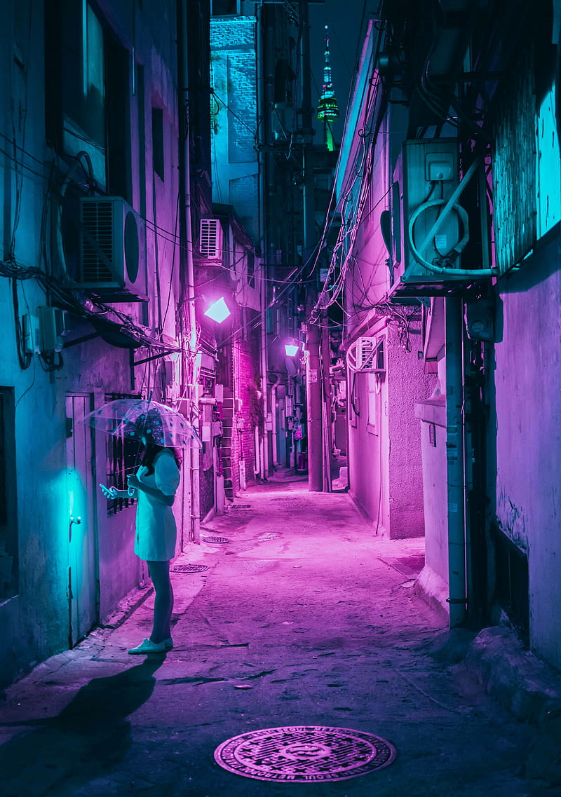 Cyberpunk Seoul, 2049, 2077, Steve, aesthetic, anime, asia, bladerunner, blue, cyber, drive, future, japan, korea, manga, neon, neon aesthetic, neonwave, outrun, pink, purple, sci-fi, synth, synthwave, tokyo, vaporwave, HD phone wallpaper