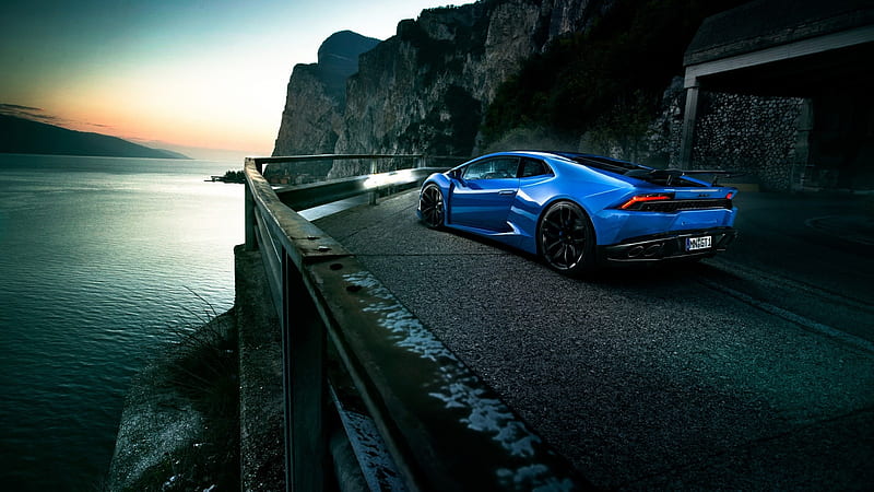 Lamborghini Huracan, Water, Lambo, Blue, Road, Sports Car, HD wallpaper