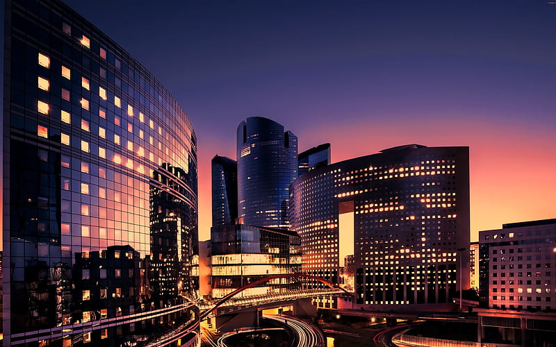 Paris La Defense, evening, modern buildings, glass facades, business  center, HD wallpaper | Peakpx