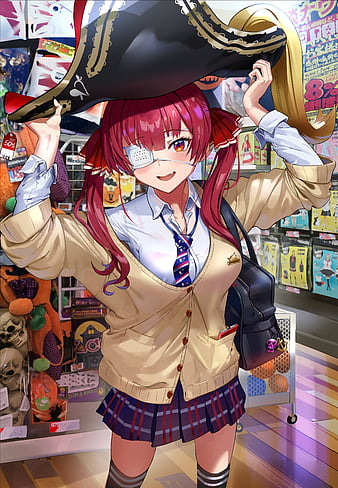 prompthunt: Pirate-hat wearing Houshou Marine. Hololive character. Anime  girl, 宝鐘マリン. Red pirate outfit and black pirate tricorn. brickred outfit  colorscheme. Full body anime. Her name is Houshou Marine. Anime cute face