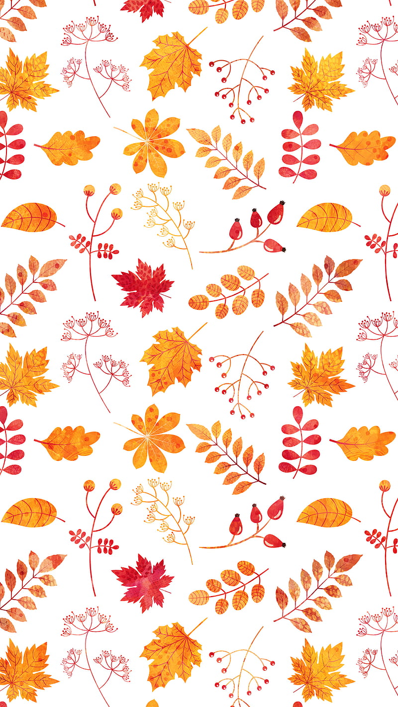 Yellow Fall Leaves, Pravokrug, leaf; autumn; pattern; fall; yellow; cartoon;  red; twig; flat; simple; background; September; October, HD phone wallpaper  | Peakpx